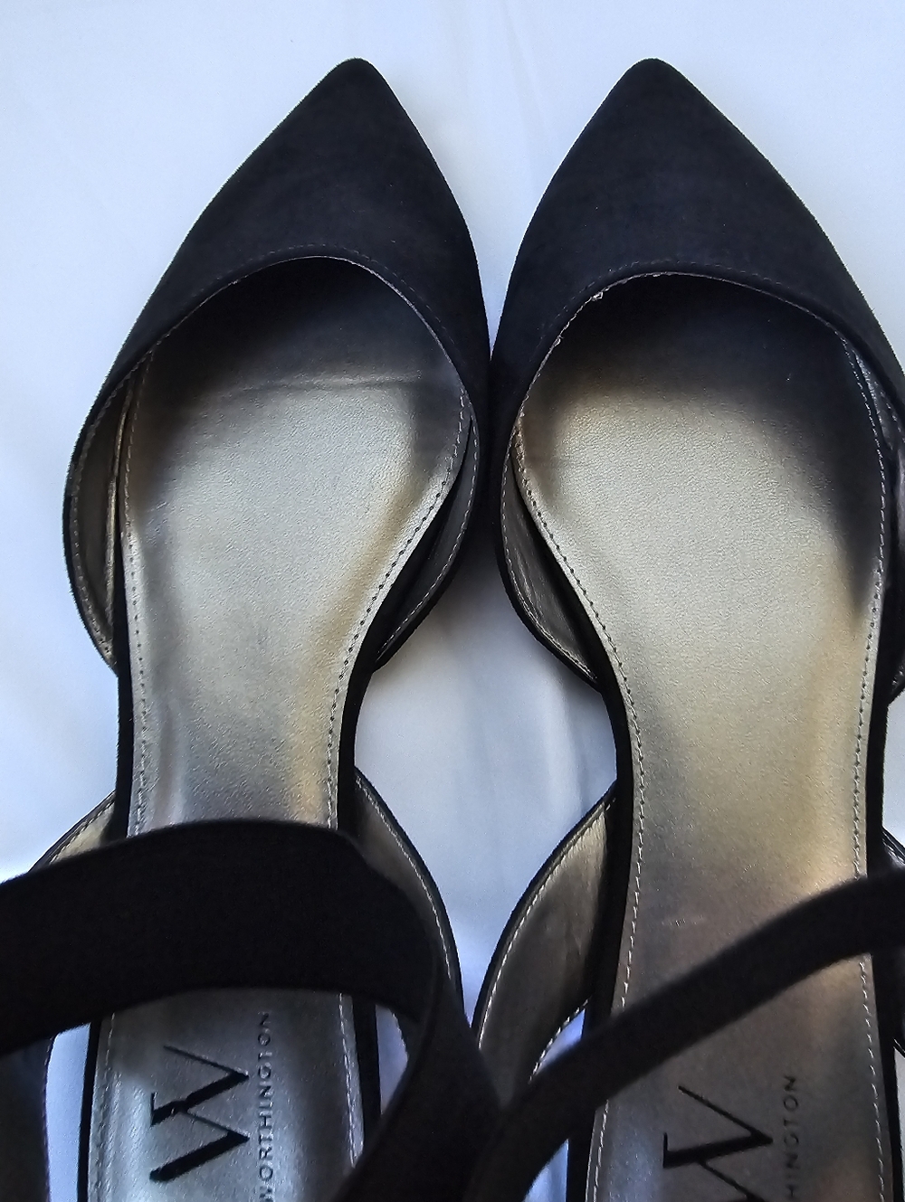 Worthington Black Faux Suede Pointed Toe Ankle Strap Flats - Chic & Minimalist - Picture 12 of 16